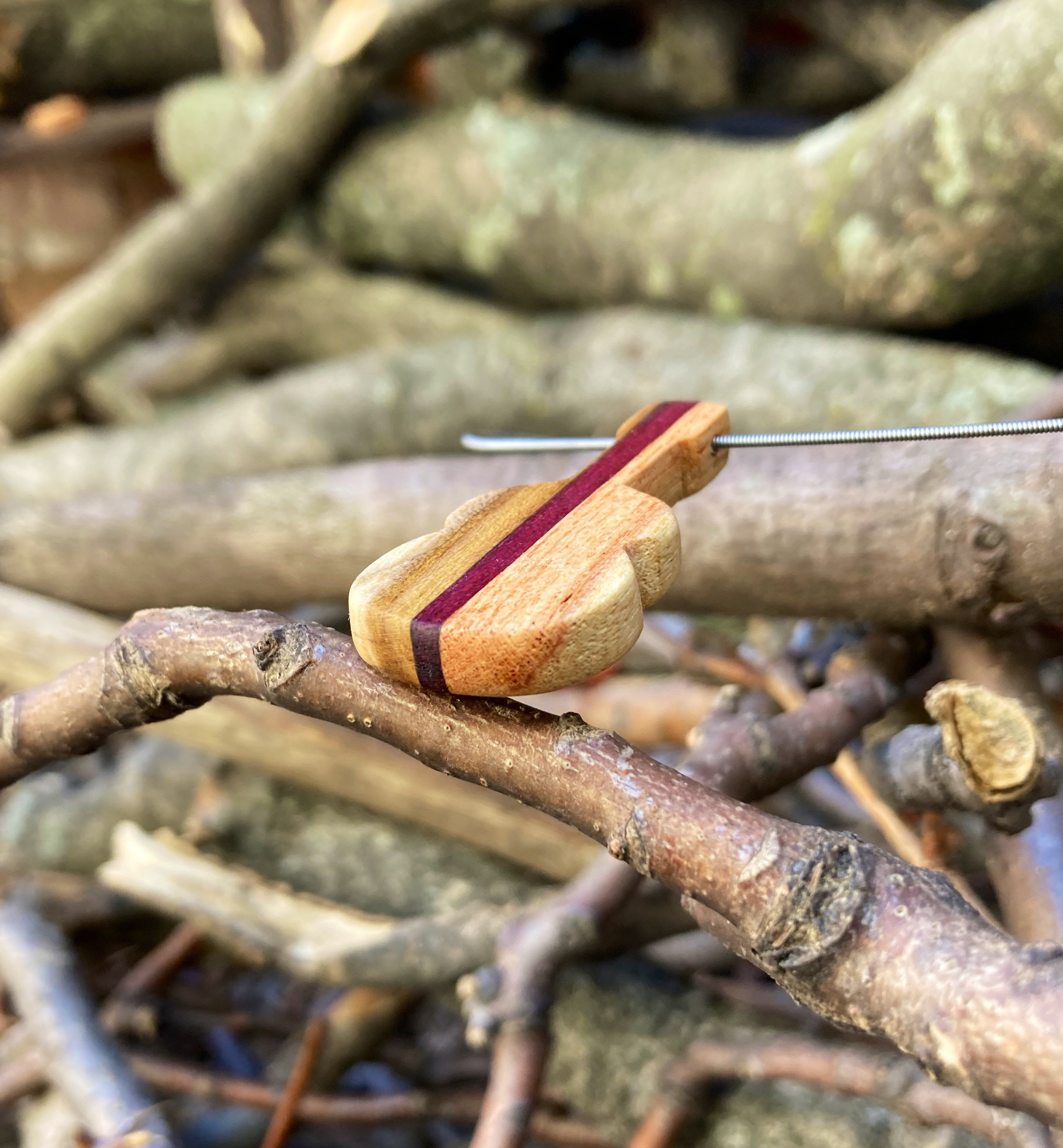 Hand carved mixed wood guitar necklace gifts for guitarist guitar pendant guitar jewelry for music lovers image 4