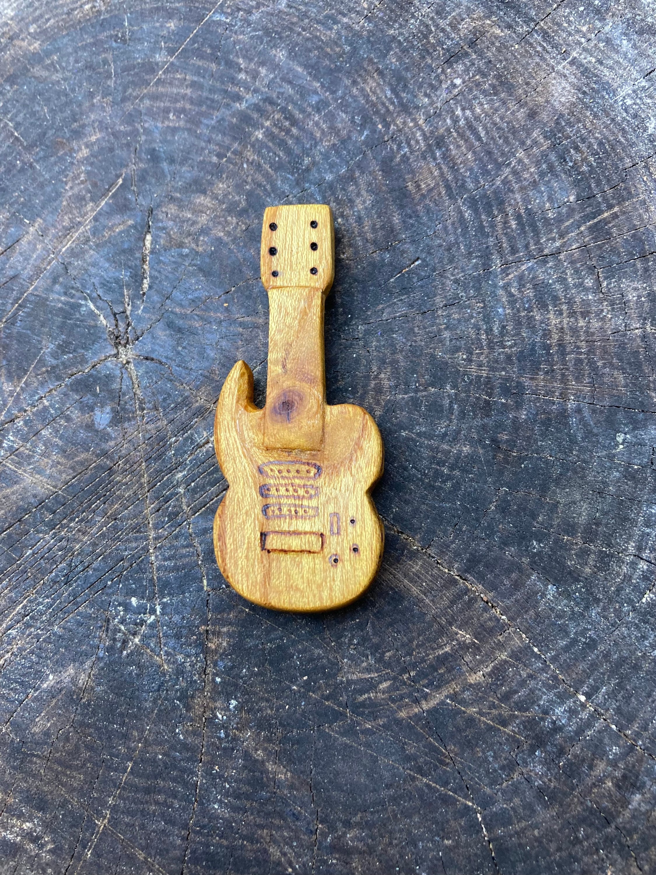 Hand carved mulberry wood electric guitar necklace guitar pendant gift for guitarist handmade jewelry image 2