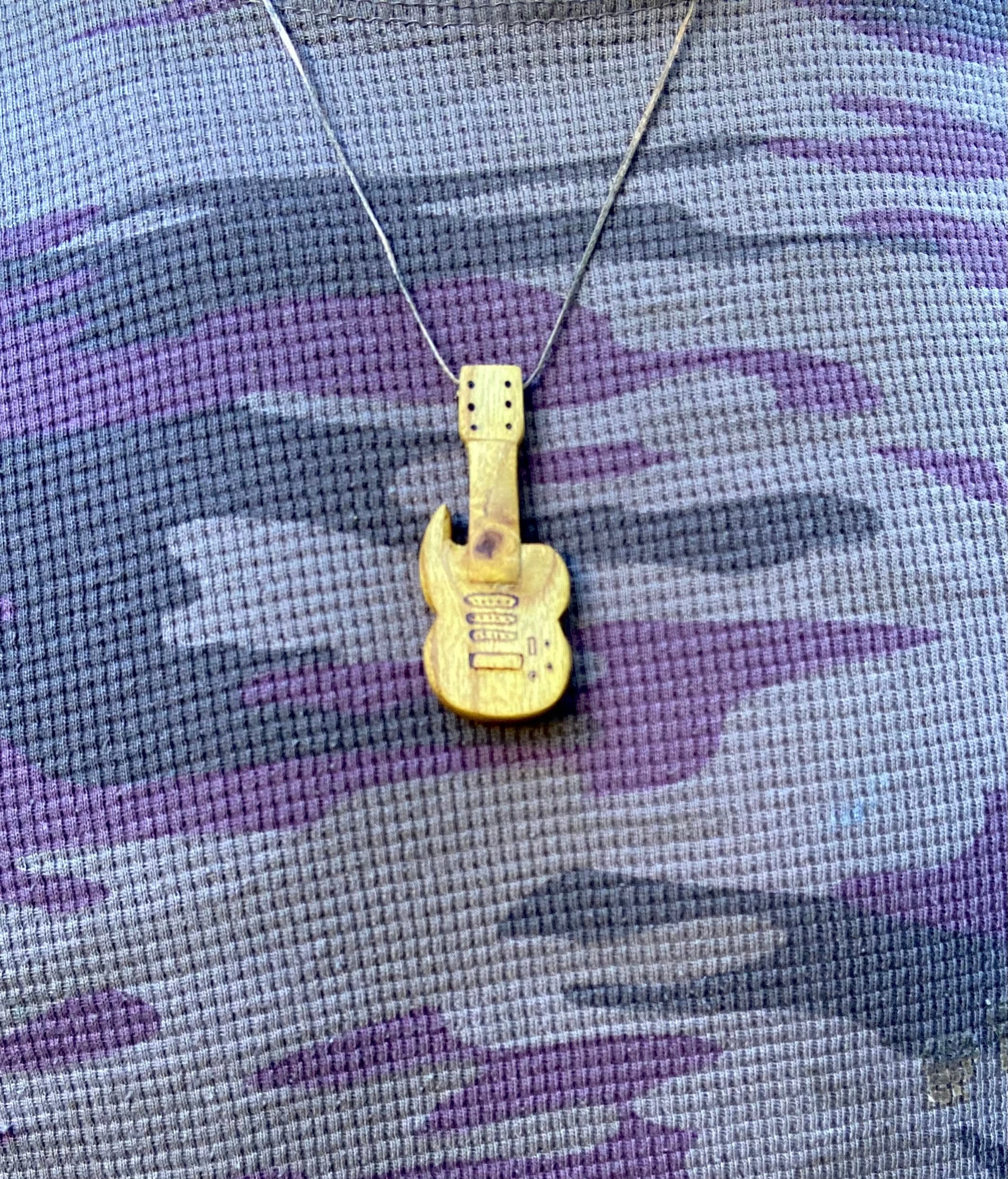 Hand carved mulberry wood electric guitar necklace guitar pendant gift for guitarist handmade jewelry image 9