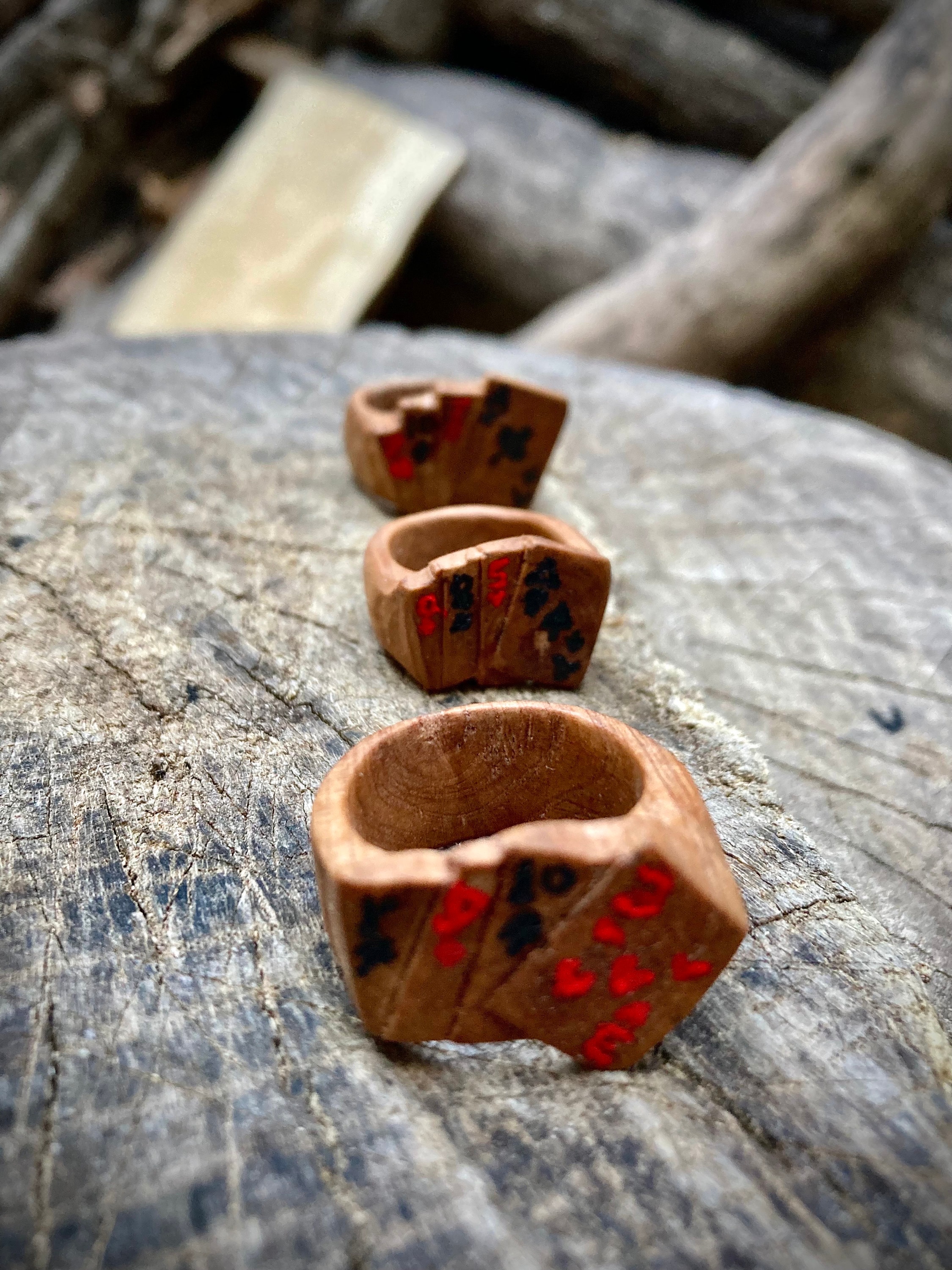 Hand carved wooden playing cards ring image 2
